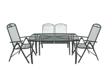 eoshop Vrtni komplet: kovinska miza 150x90 cm + 4 nastavljivi stoli, siva