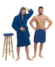 Interkontakt Mornarsko modri komplet: kopalni plašč s kapuco + moški kilt za savno + kopalna brisača Kopalni plašč velikost S