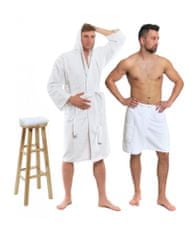 Interkontakt Komplet Bela: kopalni plašč s kapuco + moški kilt za savno + kopalna brisača Kopalni plašč velikost S