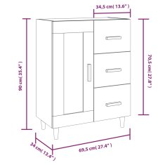 Vidaxl Komoda visok sijaj bela 69,5x34x90 cm inženirski les
