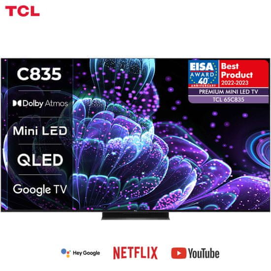 TCL 65C835 Mini LED QLED TV, 165cm, Android TV, WiFi, Bluetooth, ONKYO