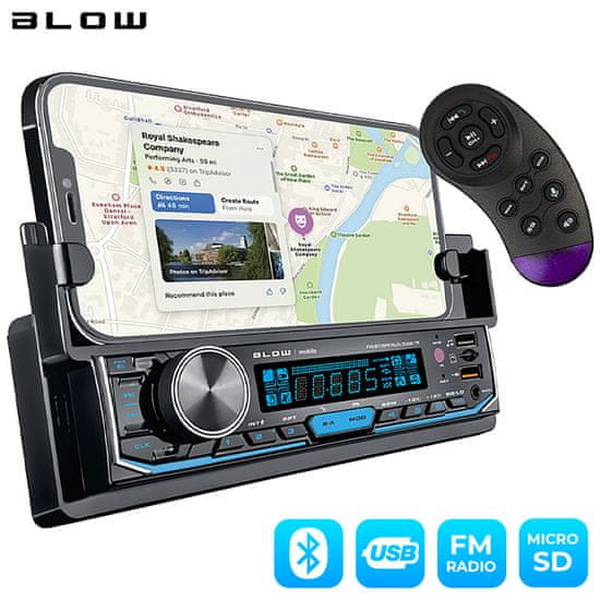 Blow Avtoradio AVH-8970, FM Radio, Bluetooth, 2x50W, aplikacija, držalo, MP3/USB/microSD/AUX-in, daljinec