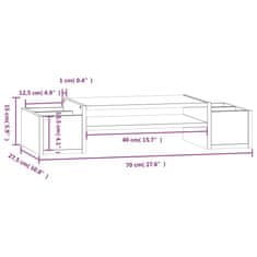 Vidaxl Stojalo za zaslon črno 70x27,5x15 cm trdna borovina