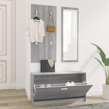 Vidaxl vidaXL Omarica za čevlje z ogledalom in obešalnikom, siva, hrast sonoma