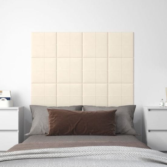 shumee vidaXL Stenski paneli 12 kosov krem 30x30 cm žamet 1,08 m²