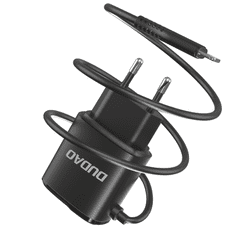 DUDAO 2x omrežni polnilnik USB z integriranim kablom za iPhone Lightning 12W črn