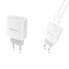 DUDAO EU USB Type C Power Delivery 18W hitri polnilec + USB Type C / Lightning kabel 1m bele barve (A8EU + PD kabel bele barve)