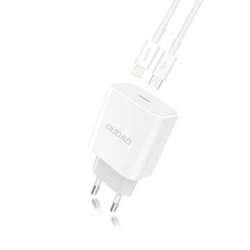 DUDAO EU USB Type C Power Delivery 18W hitri polnilec + USB Type C / Lightning kabel 1m bele barve (A8EU + PD kabel bele barve)