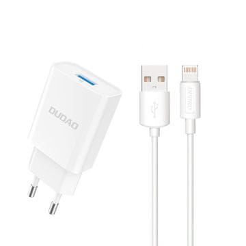 DUDAO USB polnilec QC3.0 12W bele barve + Lightning kabel 1m (A3EU)