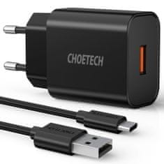 Choetech hitri polnilnik Quick Charge 3.0 18W 3A + kabel USB - USB Type C 1m črn (Q5003)