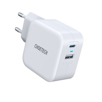 Choetech QC hitri polnilec PD 38W 5A USB tipa C + USB-A bele barve (PD5002-EU)