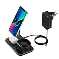 Choetech MFM MFi indukcijski polnilnik/polnilna postaja 3 v 1 iPhone 12/13/14, AirPods Pro, Apple Watch siva (T589-F)