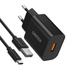 Choetech hitri polnilnik Quick Charge 3.0 18W 3A + kabel USB - USB Type C 1m črn (Q5003)