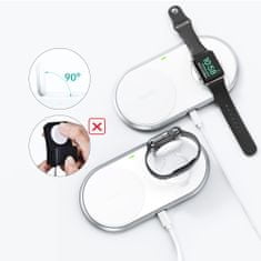 Choetech 2-v-1 Qi brezžični polnilec za pametne telefone / Apple Watch s stojalom (MFI) USB tipa C bele barve (T317)