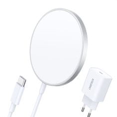 Choetech 15W magnetni brezžični polnilec Qi + 20W polnilec Power Delivery (združljiv z MagSafe), bela (T517-F)