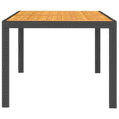 shumee Vrtna miza 150x90x75 cm poli ratan in akacijev les črna