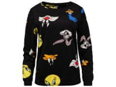 Looney Tunes Nori Melodije Črna ženska pižama, dolg rokav, dvodelna, topla, prijetna XXS