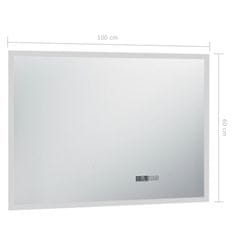 Greatstore Kopalniško LED ogledalo s senzorjem na dotik in uro 100x60 cm