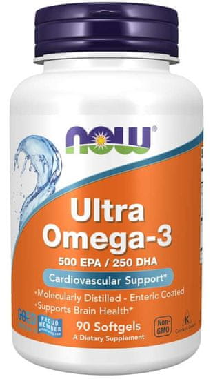 NOW Foods Ultra omega-3, 250 DHA / 500 EPA, 90 mehkih kapsul