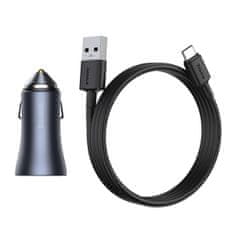 BASEUS Golden Contactor Pro avtomobilski polnilec, USB + USB-C, QC4.0+, PD, SCP, 40 W (siv) + kabel USB do USB-C, 1 m (črn)