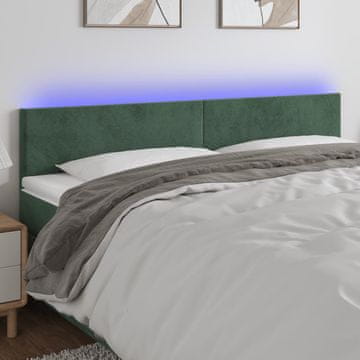 Vidaxl vidaXL Vzglavje postelje z LED diodo temno zeleno 200x5x78/88 cm žametno