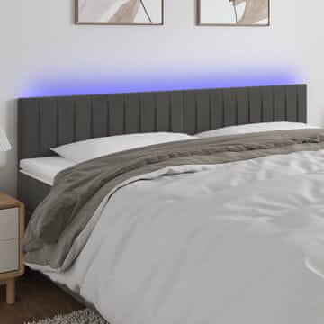 Vidaxl vidaXL Vzglavje z LED svetlobo temno sivo 160x5x78/88 cm žametno