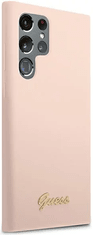 Guess Metal Logo ovitek za Galaxy S22 Ultra, silikonski, roza (GUHCS22LLSLMGPP)