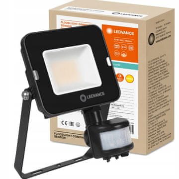 LEDVANCE Reflektor LED svetilka 20W 1800lm 3000K Topla bela IP65 črna s senzorjem gibanja in somraka COMPACT V