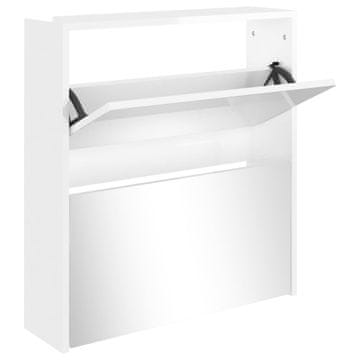Vidaxl Omarica za čevlje z ogledalom 2-nadstropna bela 63x17x67 cm