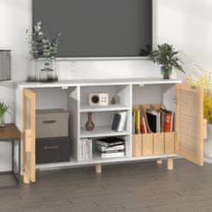 Vidaxl Komoda bela 105x30x60 cm trdna borovina in naravni ratan