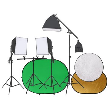 shumee vidaXL Komplet za fotografski studio z lučmi, platnom in reflektorjem