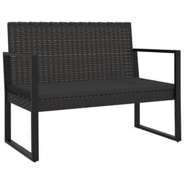 Vidaxl Vrtna klop z blazinami črna 106 cm poli ratan
