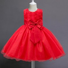 Northix Večerna obleka s pentljo in rožami - rdeča (140)