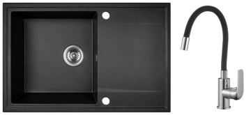 shumee Črno granitno umivalnik s pipo in sifonom 44x67 cm Hunter