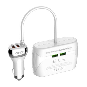 LDNIO C504Q avtomobilski polnilnik z razdelilnikom, 3x USB (bel)