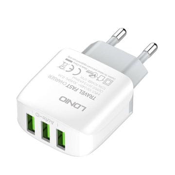 LDNIO Omrežni polnilnik A3312, 3x USB, 17 W (bela)