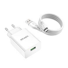 slomart E03 omrežni polnilnik, 1x USB, 18W, QC 3.0 + Micro USB kabel (bela)