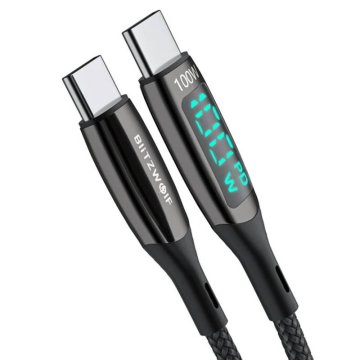 Blitzwolf kabel USB-C do USB-C BW-TC23, z zaslonom, 100 W, 0,9 m (črn)