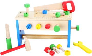 Legler majhna noga Lesena delovna miza in škatla za orodje 2v1