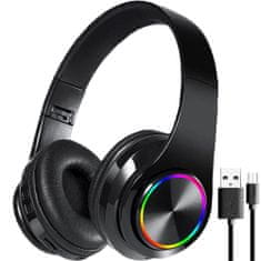 Dexxer Bluetooth 5.0 brezžične LED RGB igralne slušalke + mikrofon črne