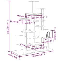 Vidaxl Mačje drevo s praskalniki iz sisala svetlo sivo 145 cm