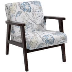 HOMCOM HOMCOM Oblazinjen fotelj za dnevno sobo z nasloni za roke iz lesa in zračne tkanine za dom in pisarno, cvet, 68,5x78,5x75 cm