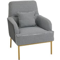 HOMCOM vintage fotelj z zlatimi nogami, majhen fotelj za spalnico, dnevno sobo ali pisarno, črno-beli, 78,5x81x97cm