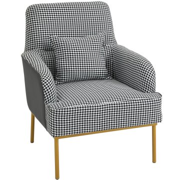 HOMCOM vintage fotelj z zlatimi nogami, majhen fotelj za spalnico, dnevno sobo ali pisarno, črno-beli, 78,5x81x97cm
