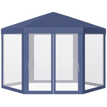 OUTSUNNY sodoben in vsestranski
šesterokotni vrtni gazebo iz
tkanine in kovine 195×245cm modra bela