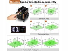 GOTEL Aku. 4D 16 linijski zeleni gradbeni laserski nivelir 1500mAh + aplikacija in daljinec