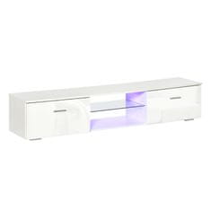 HOMCOM HOMCOM TV stojalo z LED lučmi 16 barv in 4 načini za televizorje do 55 palcev, bela nizka omarica iz MDF, 160x35x30cm