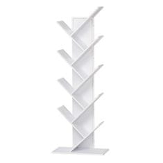HOMCOM bela razvejana lesena knjižna omara, prostorsko varčen stebriček z 10 policami, 50x28x142cm