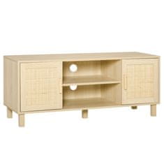 HOMCOM TV omarica z odprtimi predali in vrati iz ratana, TV omarica za do 50'' TV, 115x40x48cm, barva lesa