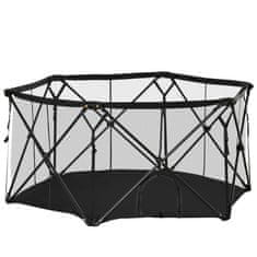 PAWHUT Zložljiva ograja za pse iz jekla in tkanine, majhna škatla za hišne ljubljenčke s torbo za prenašanje, 148x134x67cm, črna
